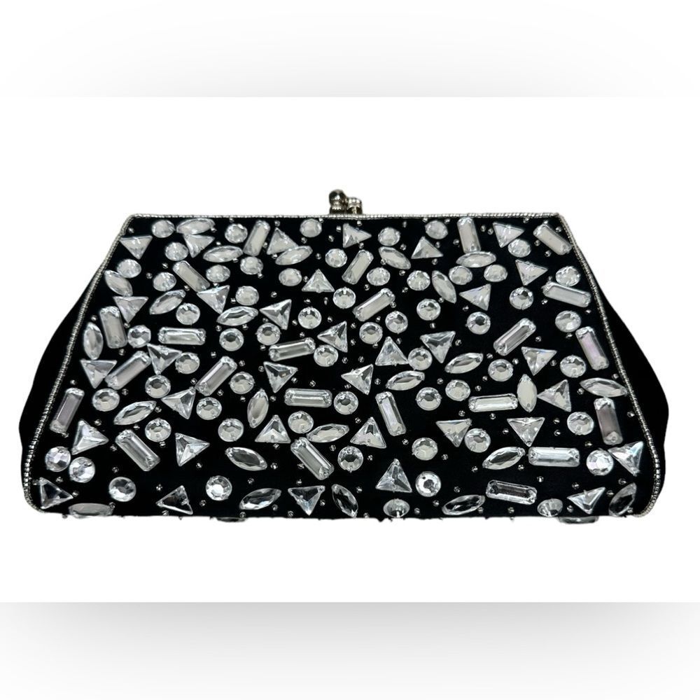 Kate Landry Clear Multi Small‎ Stone Frame Clutch With Shoulder Strap - Picture 2 of 6
